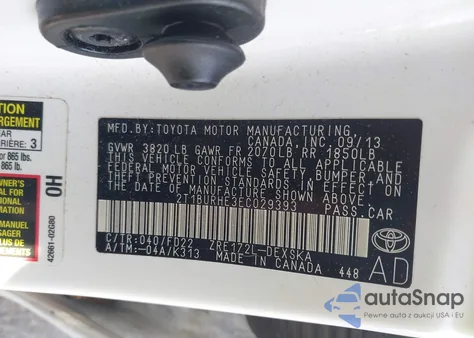 2014 Toyota Corolla S Plus из США, поврежденный, VIN 2T1BURHE3EC029393